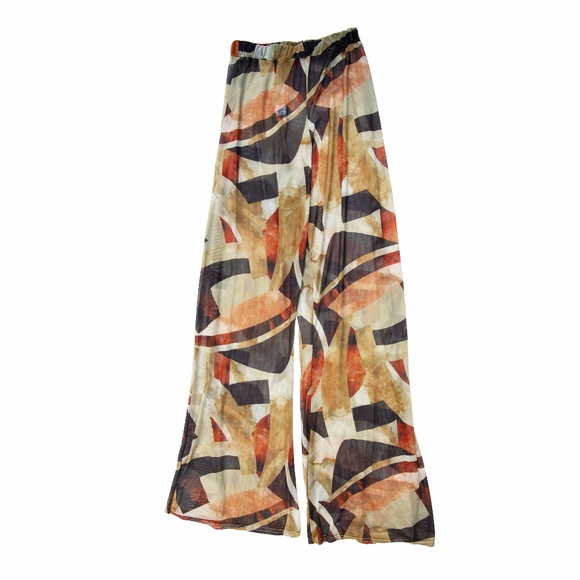 Two Piece Sheer Geometric Set Crop Top and Wide Legged Pants - Picture 4 of 8